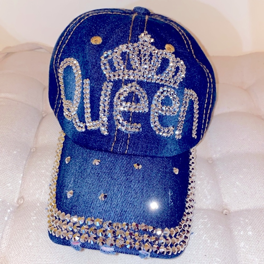 NWT Blingy Queen Denim Sequined Baseball Hat